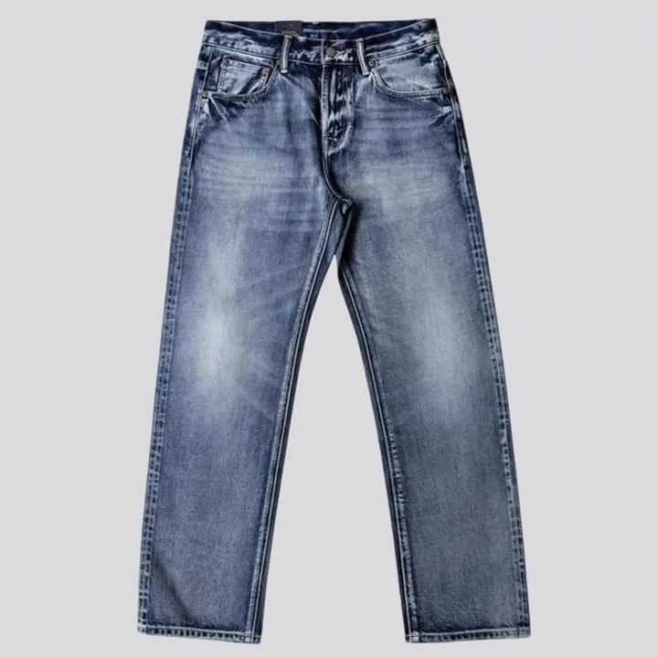 Sanded mid rise straight men's jeans