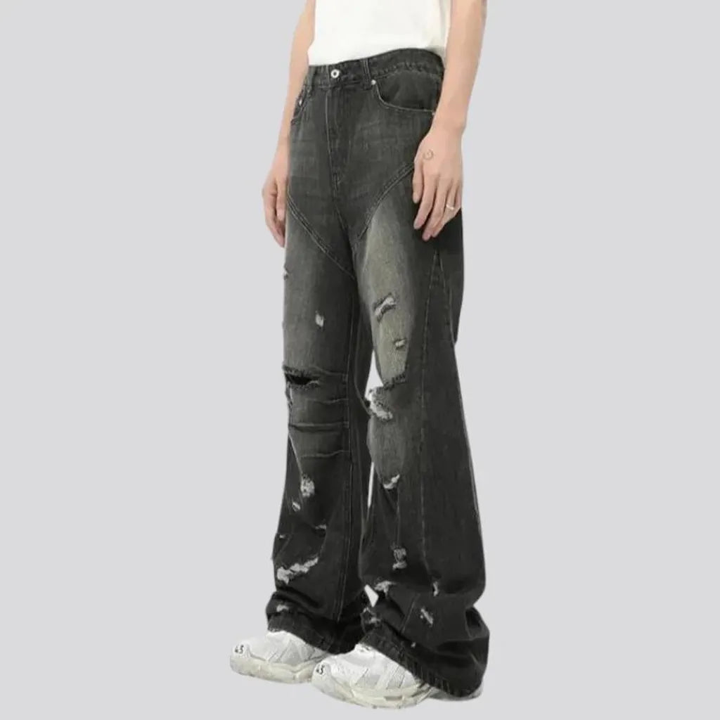 Sanded mid rise boho style jeans for men