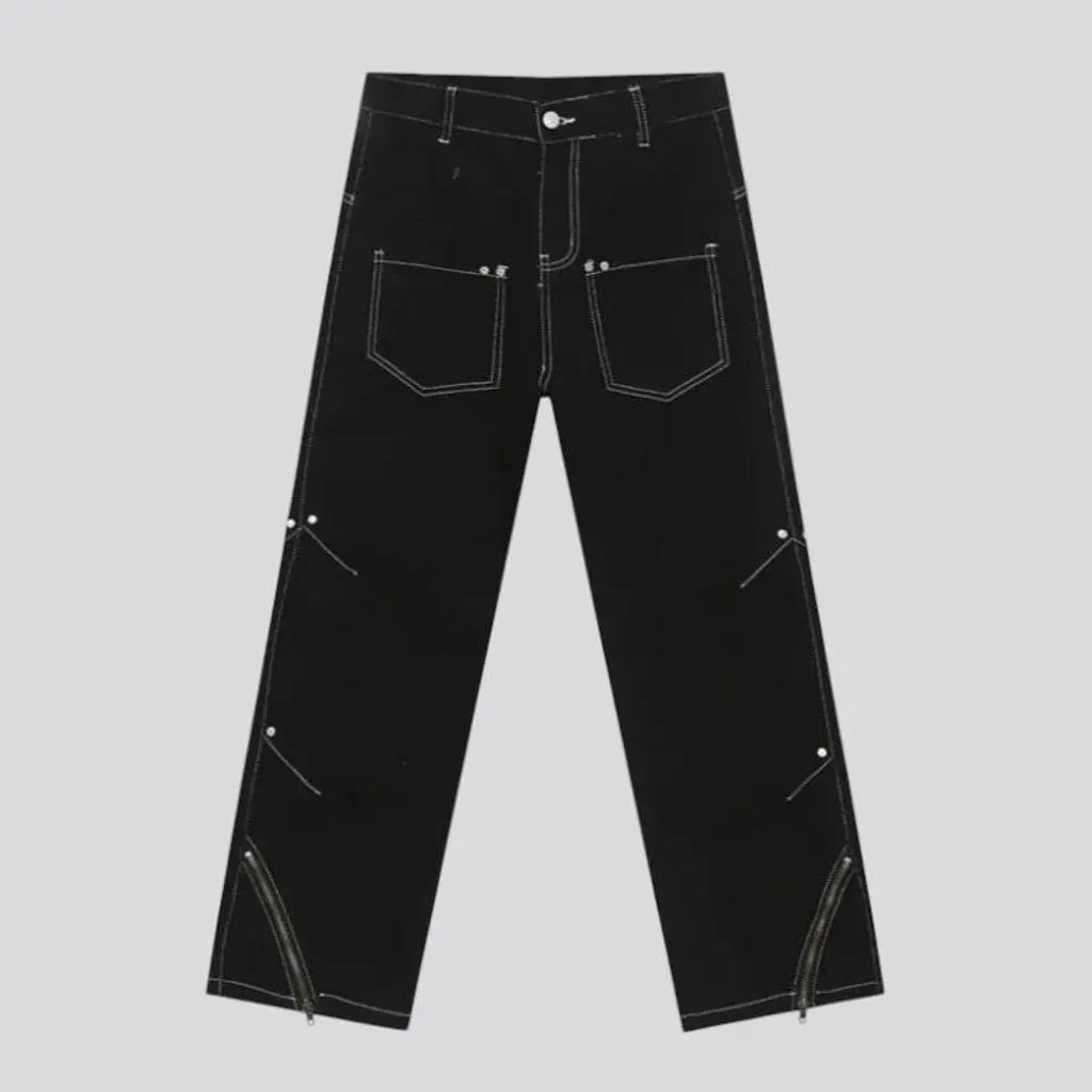 One-tone mid-waist men's jean pants