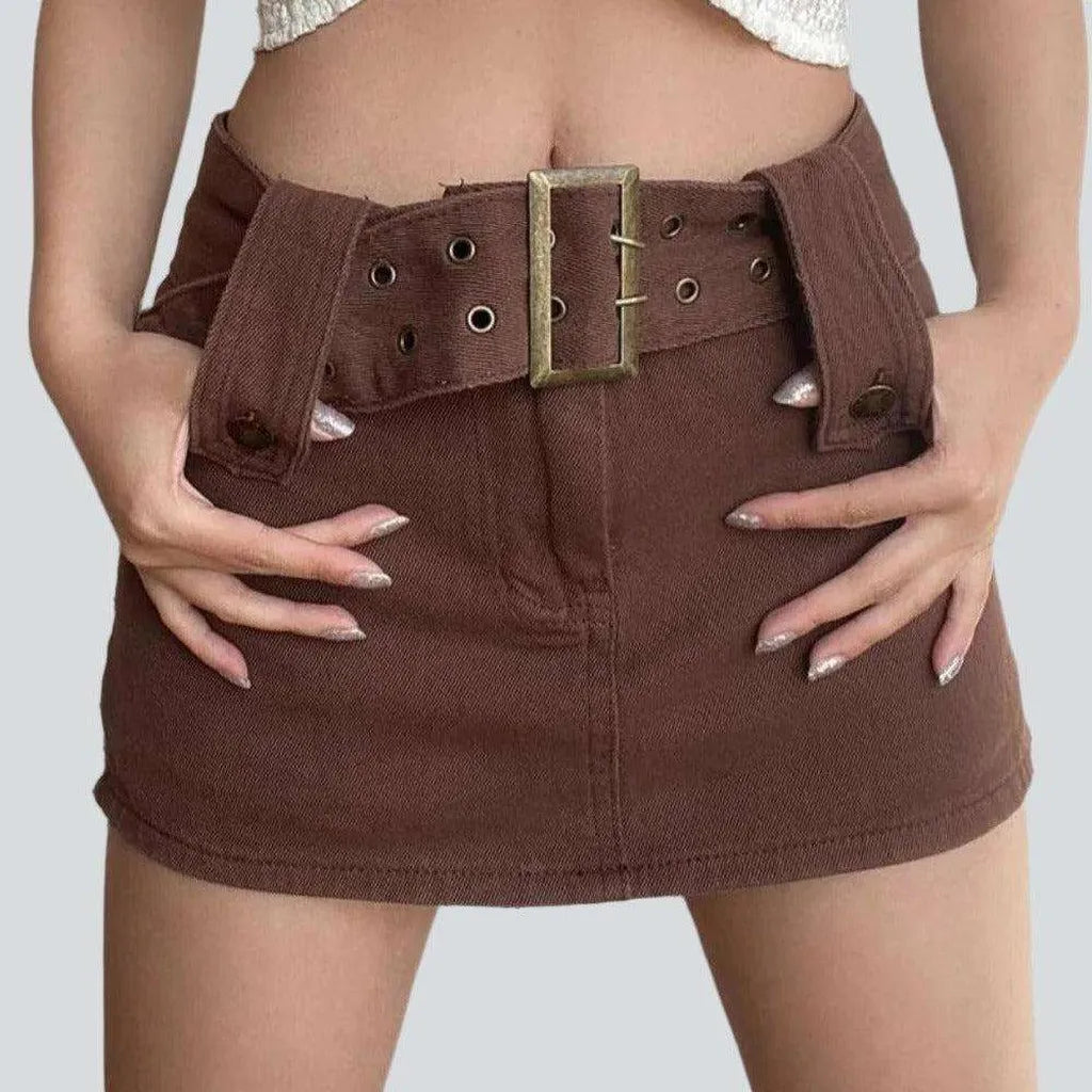 Brown ladies mini jean skirt