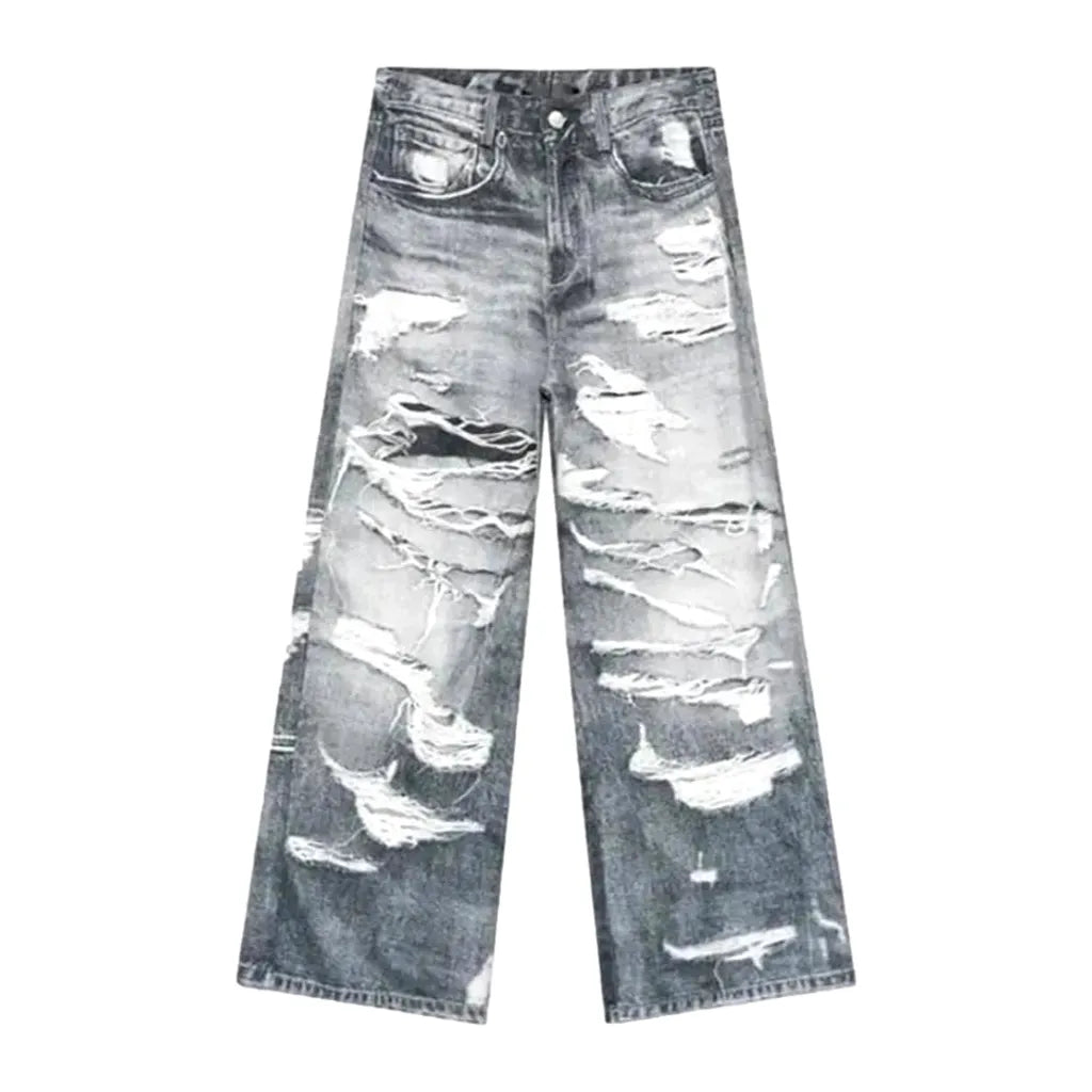 Floor-length men's distressed jeans