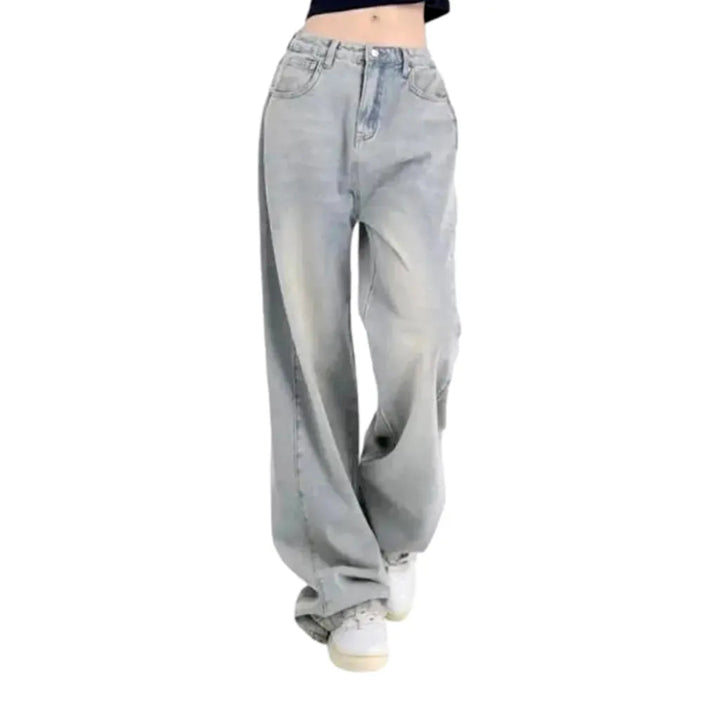 Floor-length women's whiskered jeans