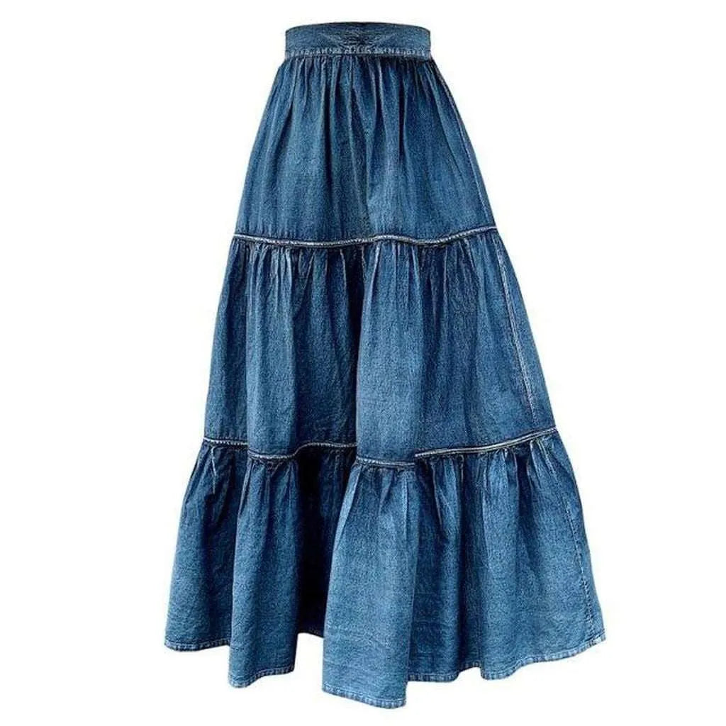 Frills long jeans skirt