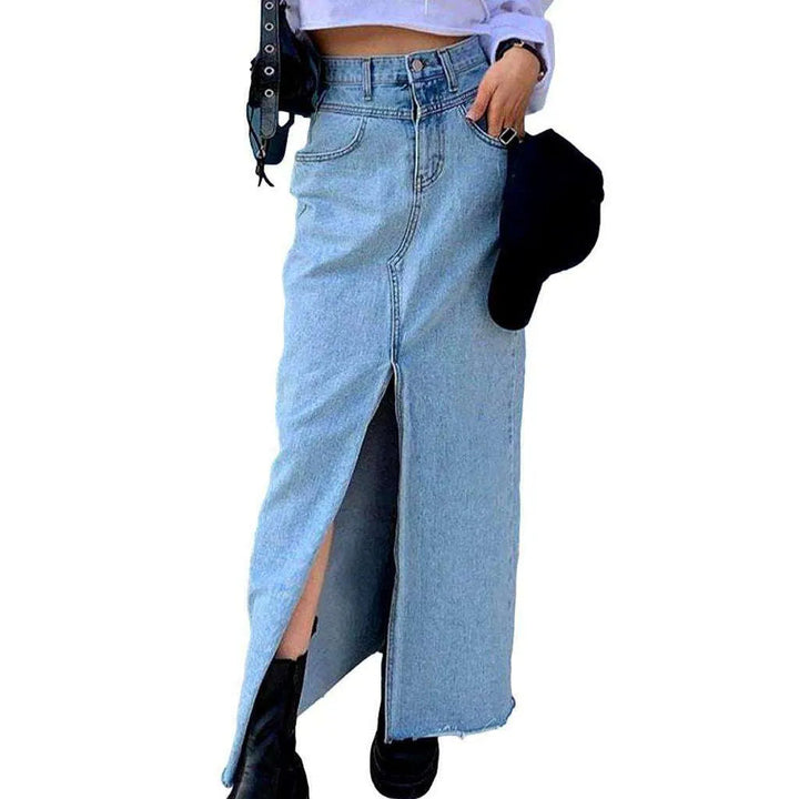 High slit maxi denim skirt