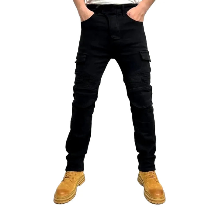 High-waist men's motorcycle jeans