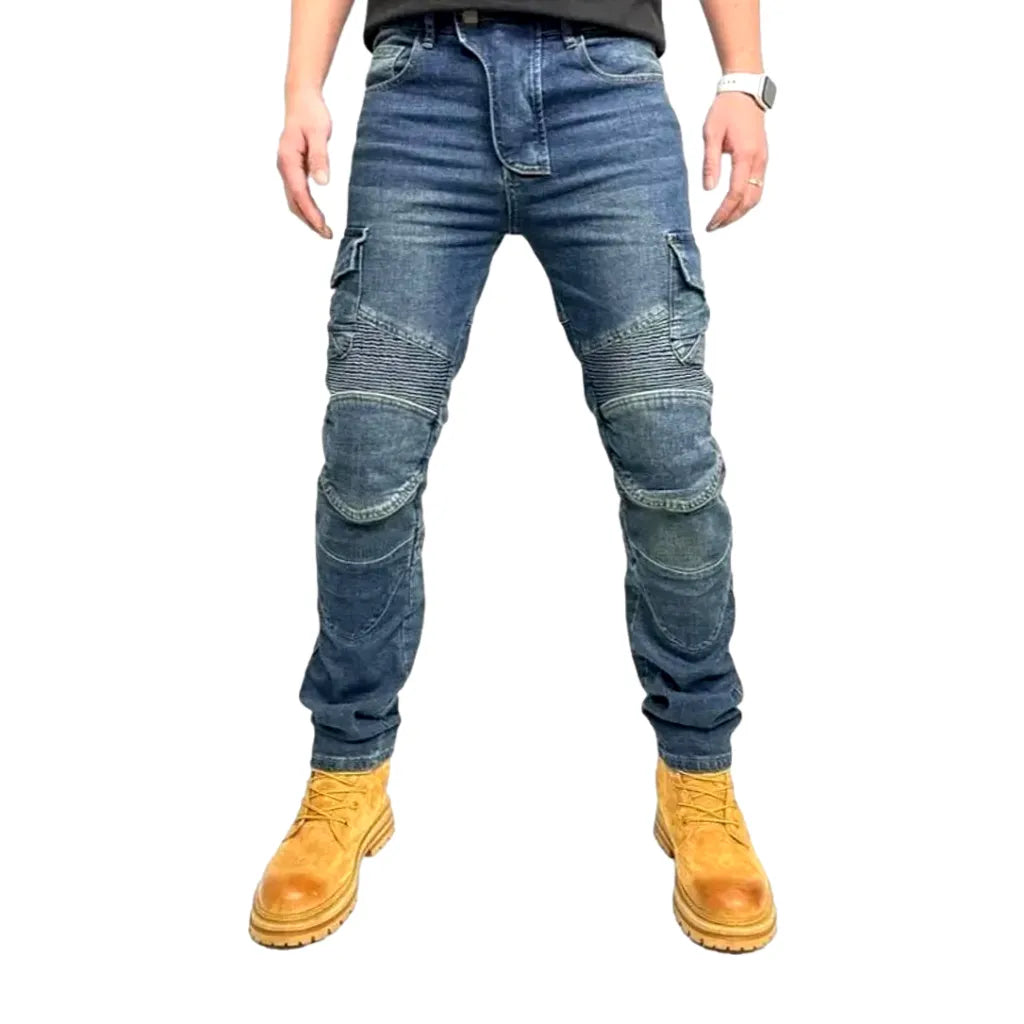 High-waist men's motorcycle jeans