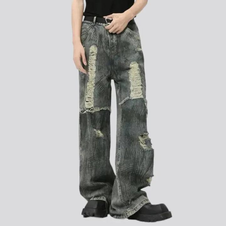 Grunge style painted mid rise men's jeans