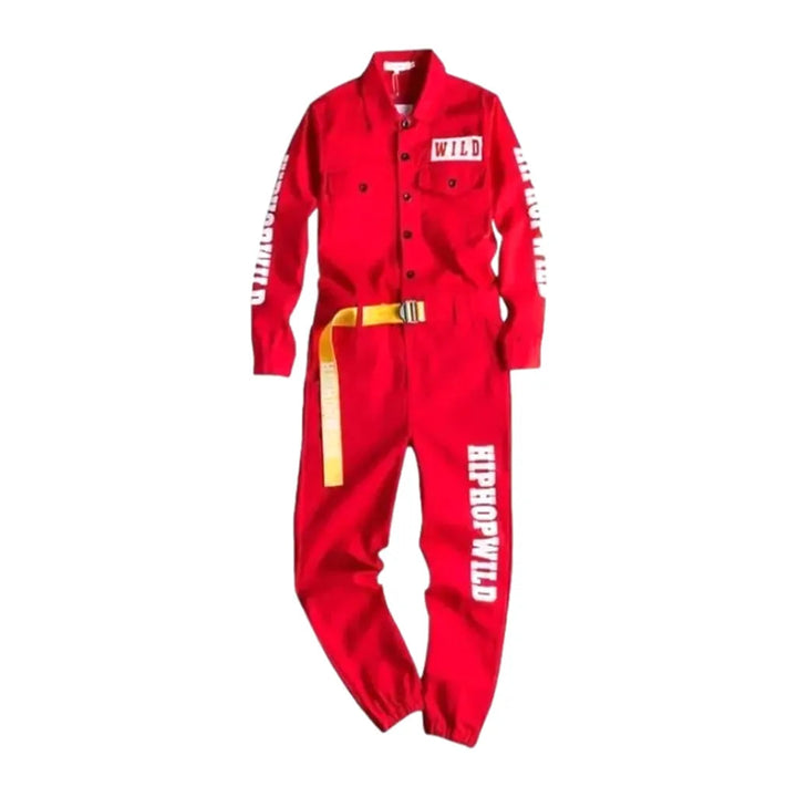 Painted Denim Men's Jumpsuit Overall - Red