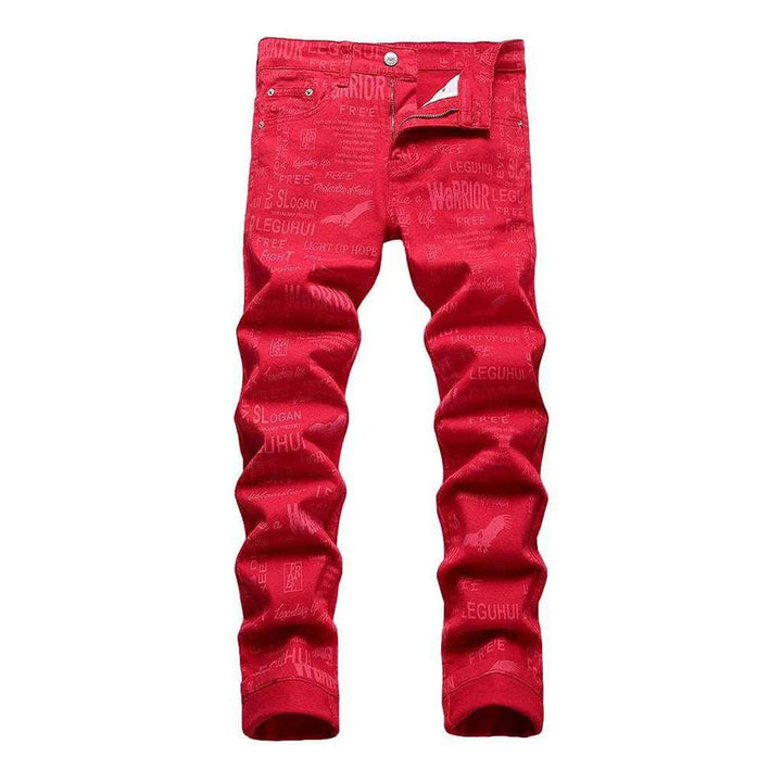 Letter embroidery red men's jeans