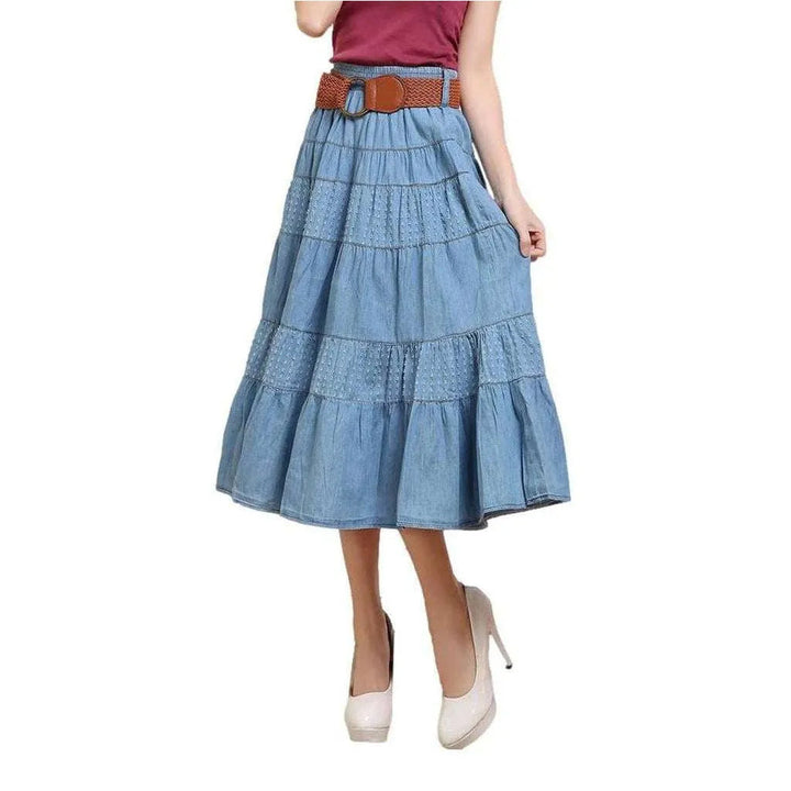 Long flare denim skirt