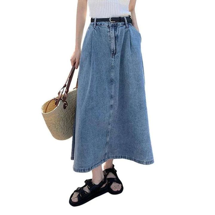 Long flare women's denim skirt