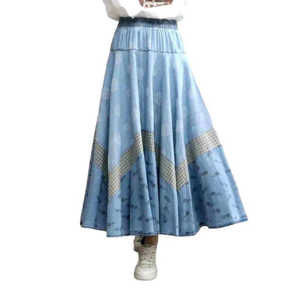 Long painted denim skirt
 for women