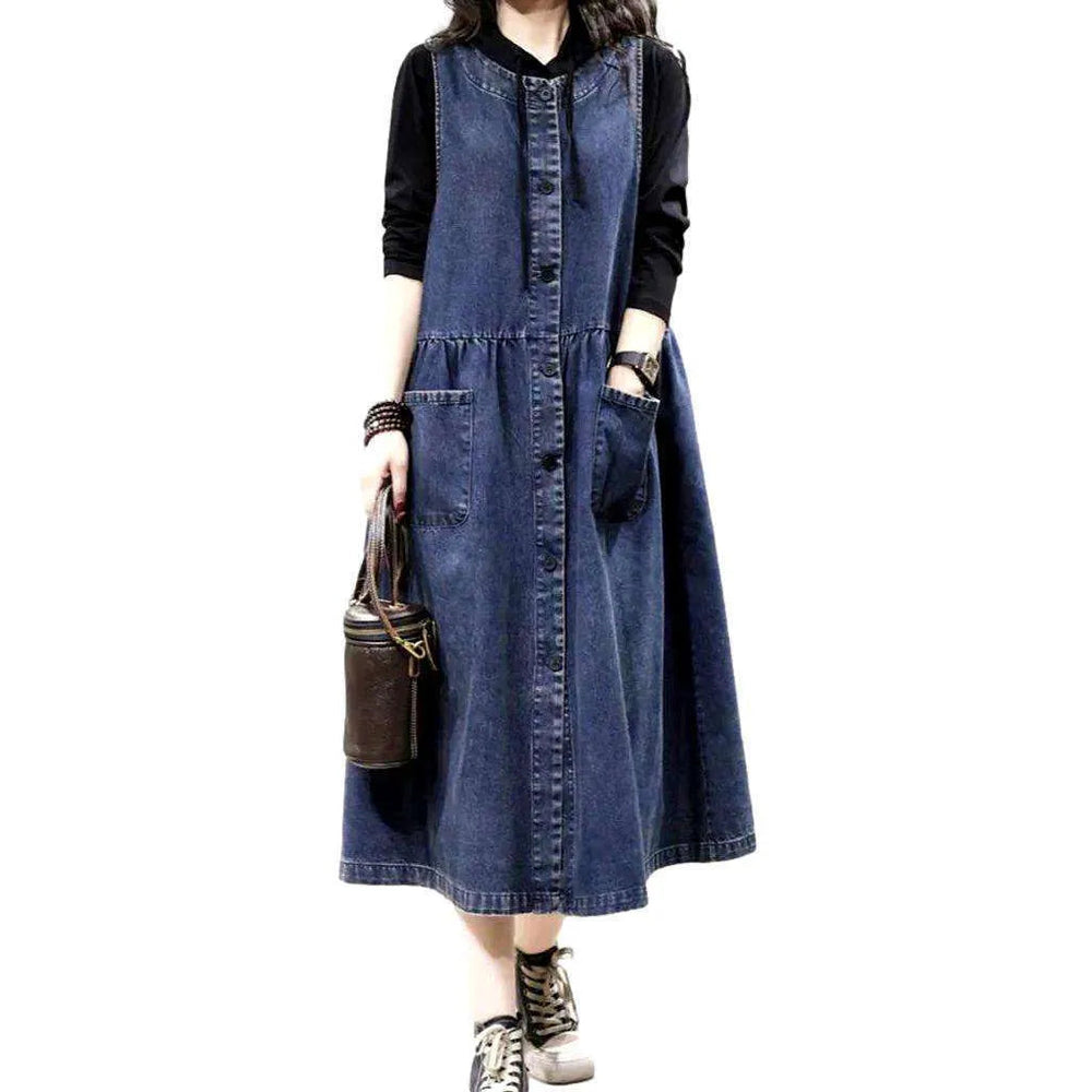 Long Vintage Style Jeans Dress - Blue