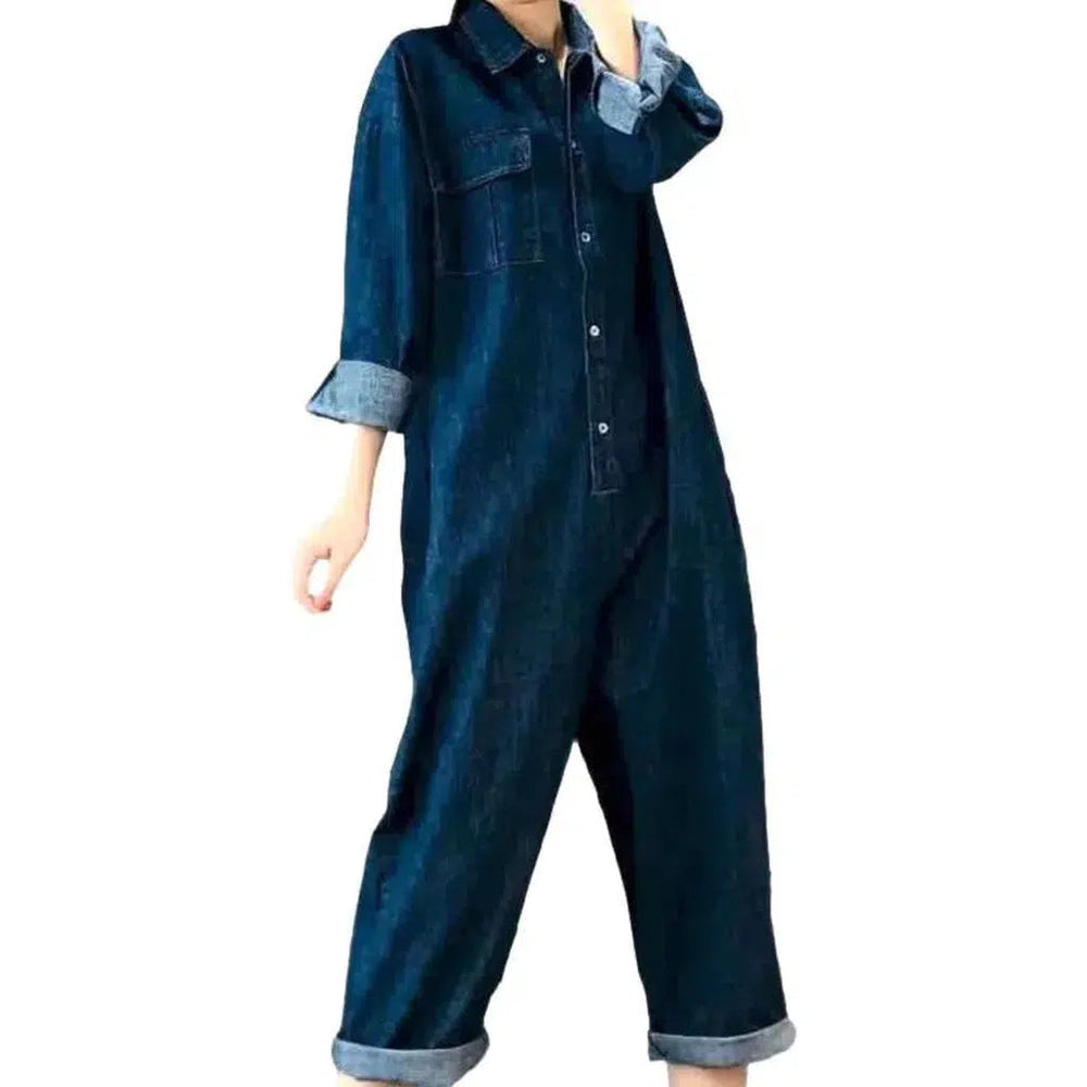 Loose Denim Womens Jumpsuit Overall - Dark Blue