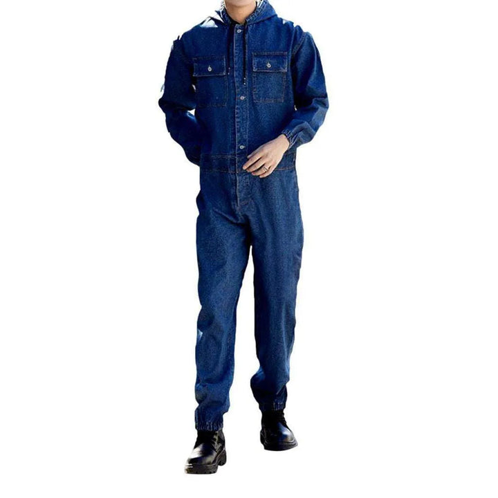 Loose Fit Men's Denim Jumpsuit - Blue