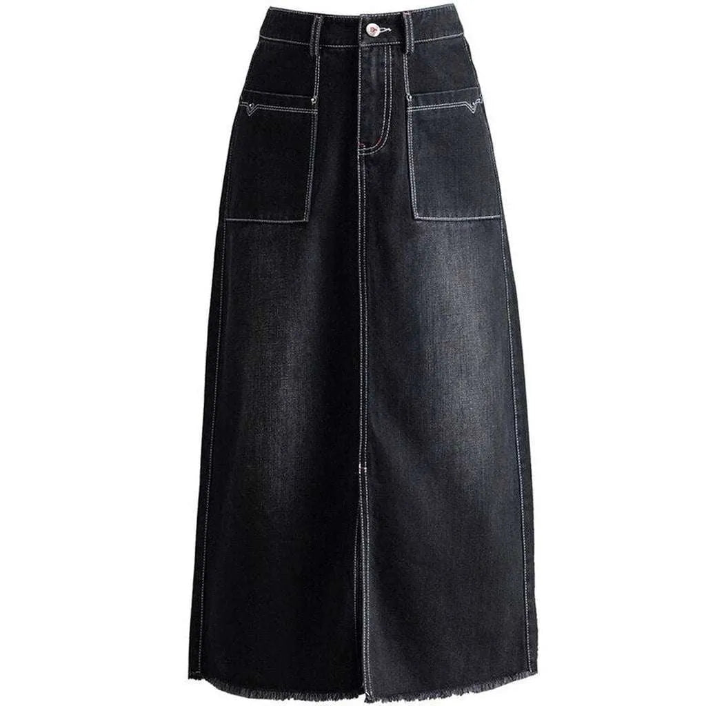 Medium wash ripped edge skirt