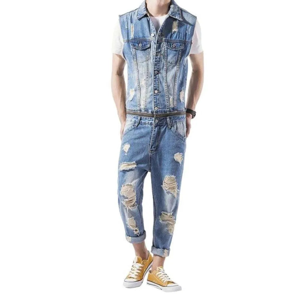 Men's Jeans Jumpsuit - Light Blue