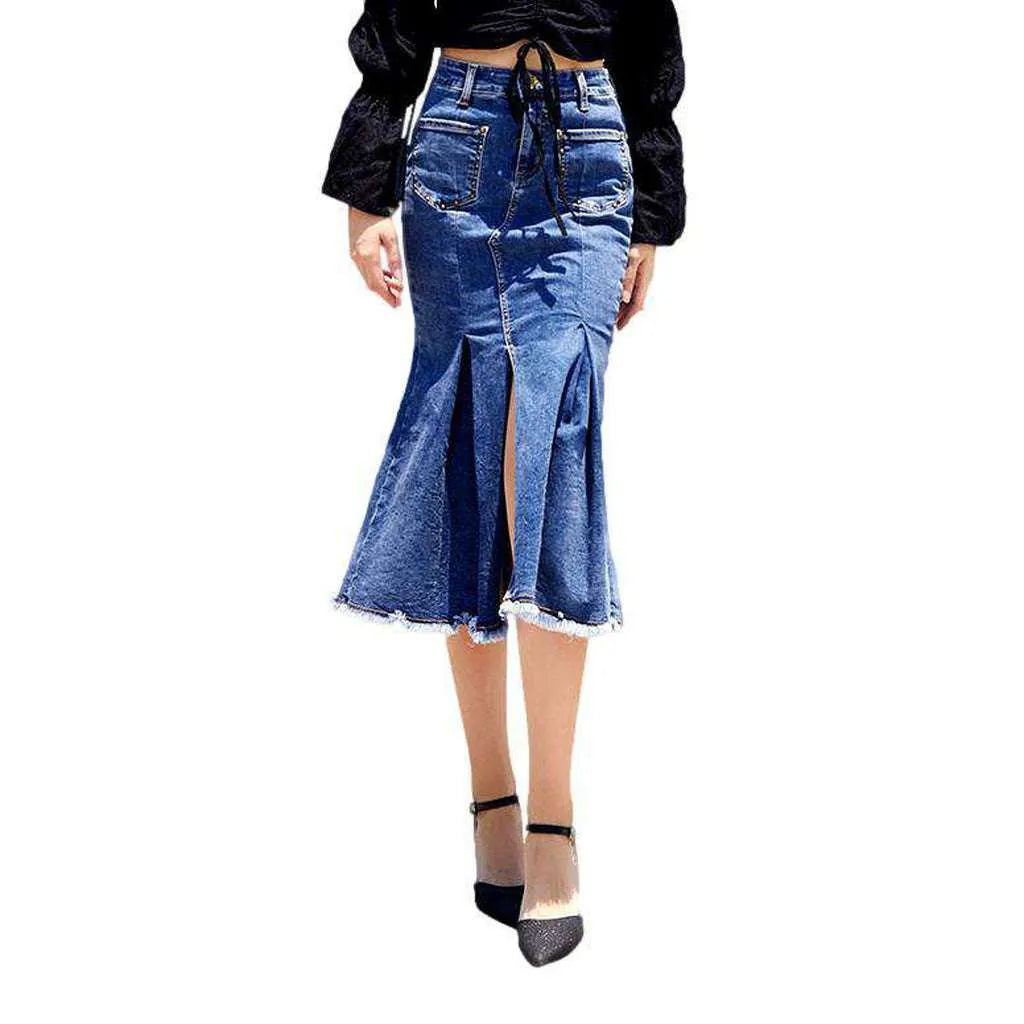 Mermaid slit denim skirt