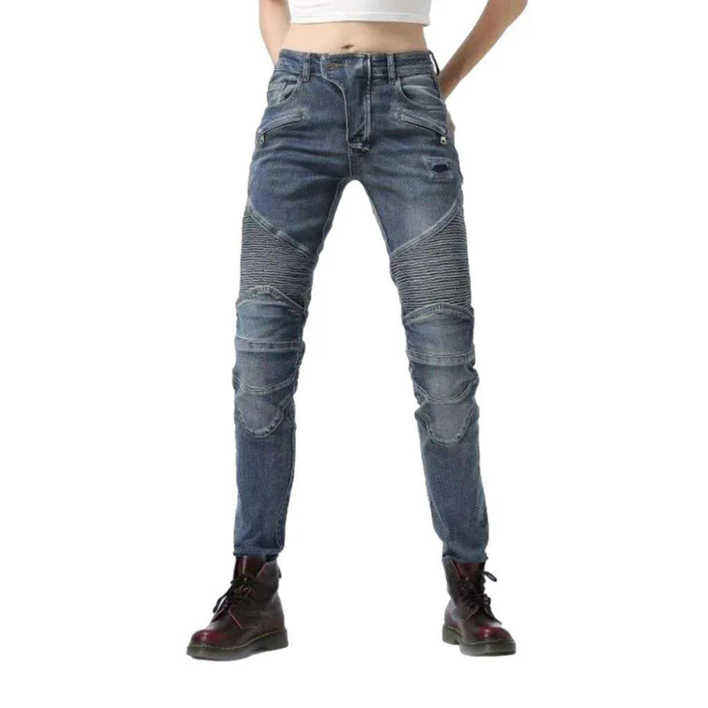 Mid-waist motorcycle jeans