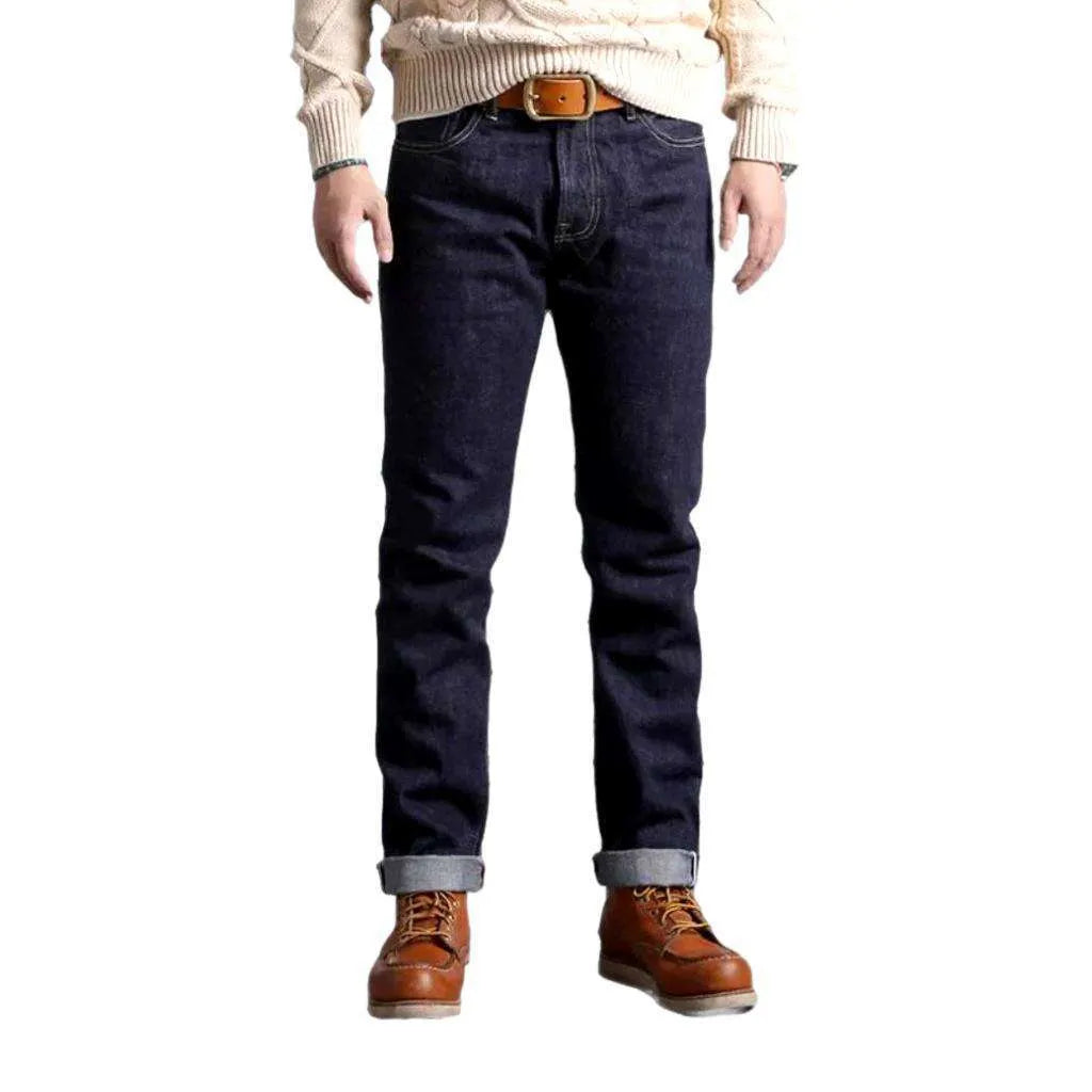 Mid-waistline slim self-edge jeans
 for men