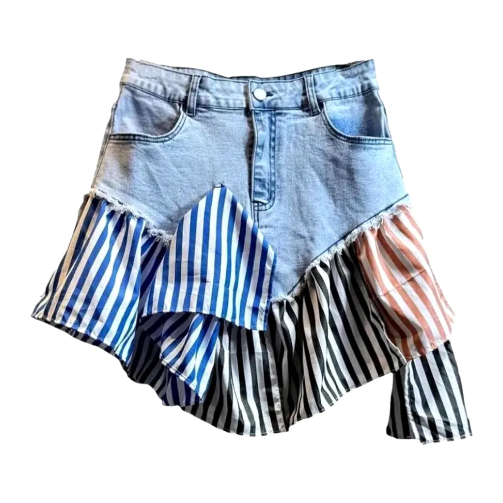 Mini mixed-fabrics women's jeans skirt