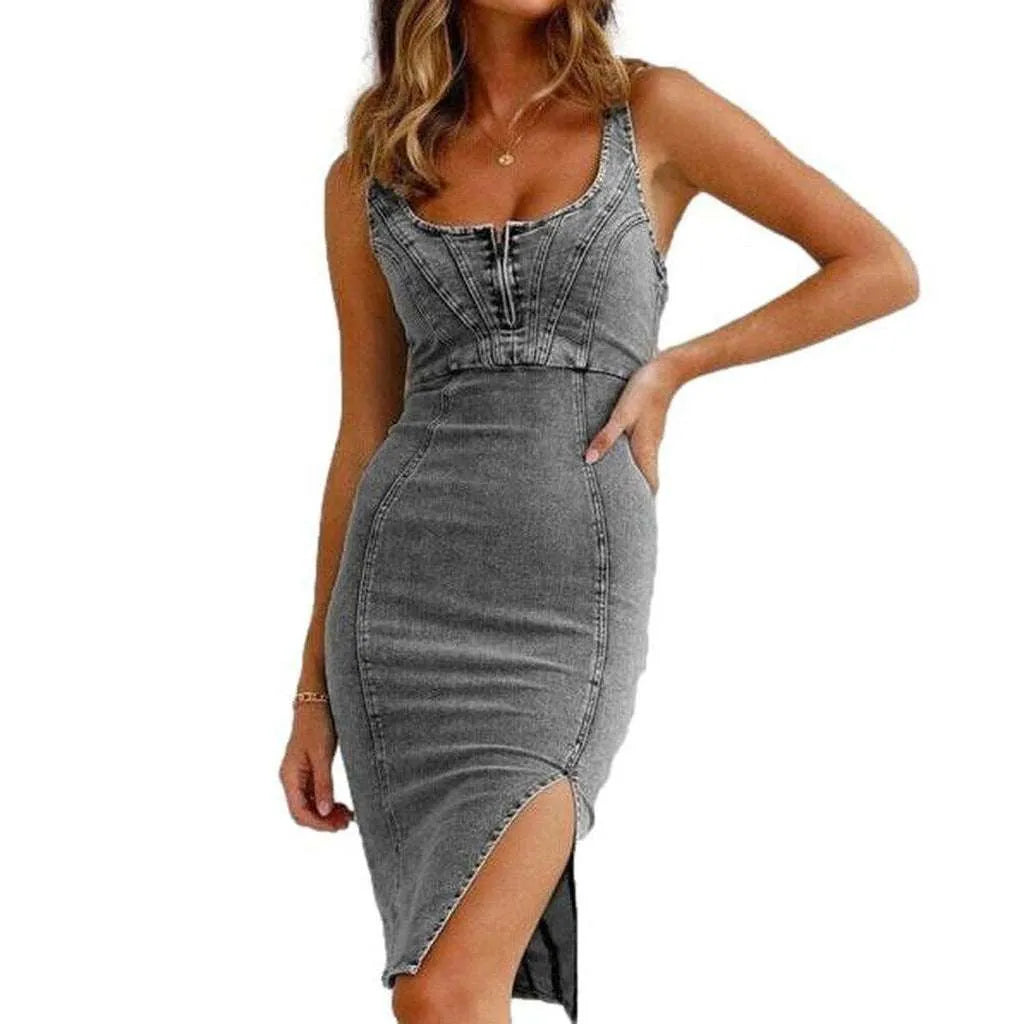 Monochrome 90s Denim Dress - Grey