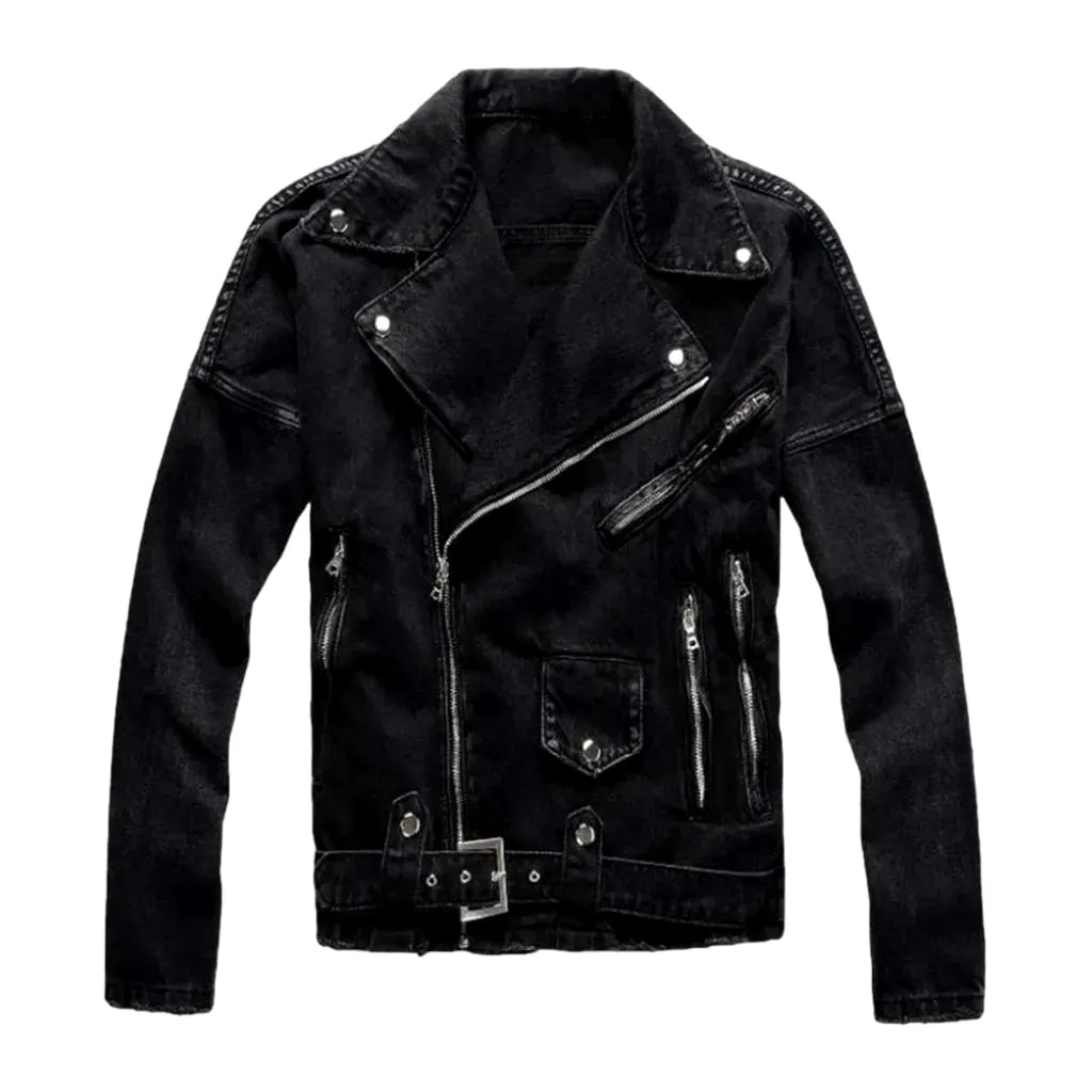 Monochrome biker denim jacket for men