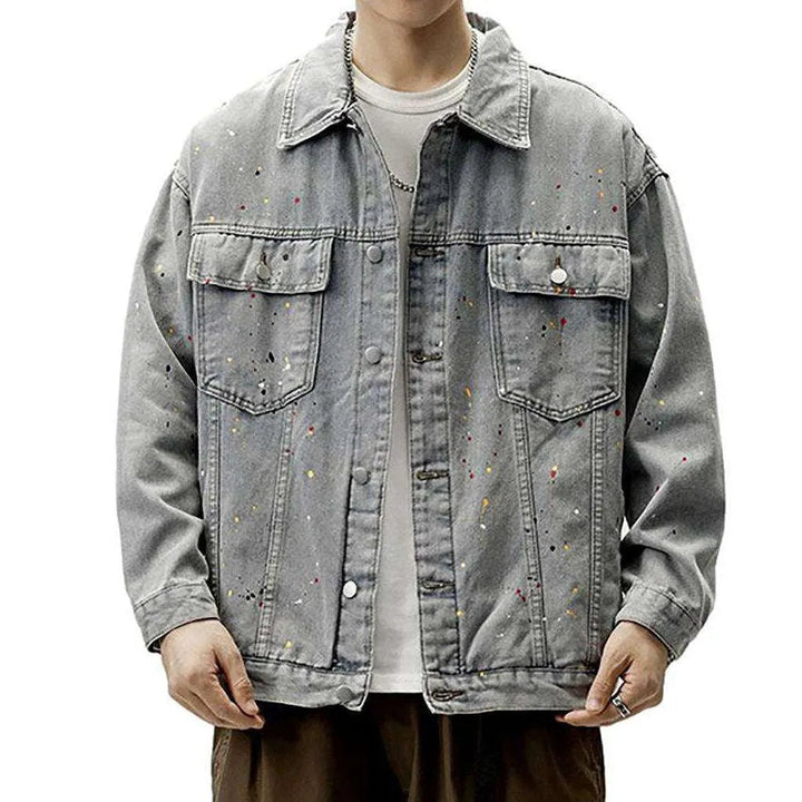 Paint splatter men's denim jacket