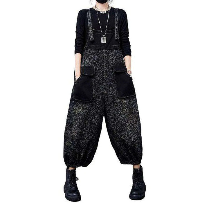 Painted Denim Overall for Ladies - Black