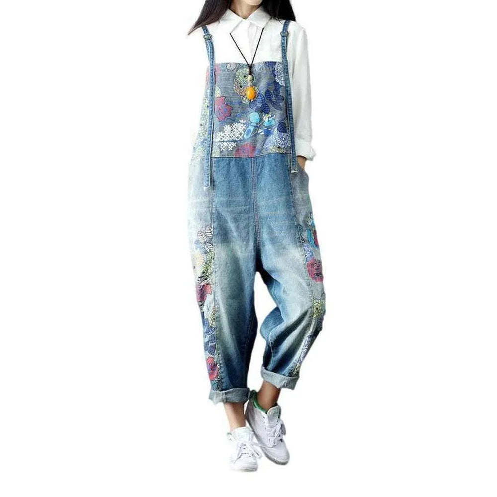 Painted Jeans Dungaree for Ladies - Light Blue