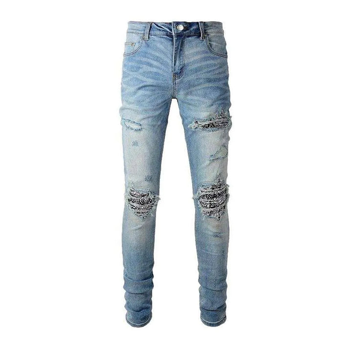 Patched distressed jeans for men