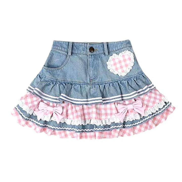 Pink frills skater denim skirt