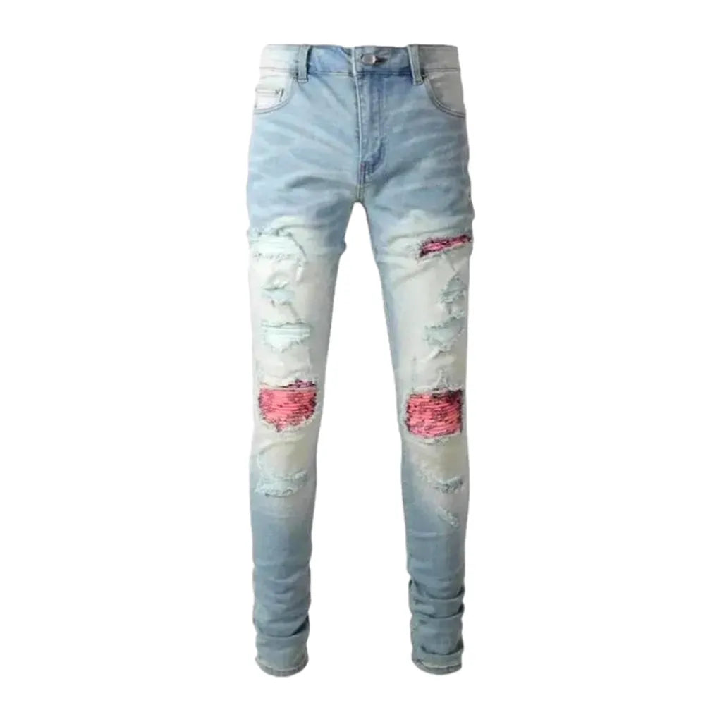 Pink-patch men's skinny jeans