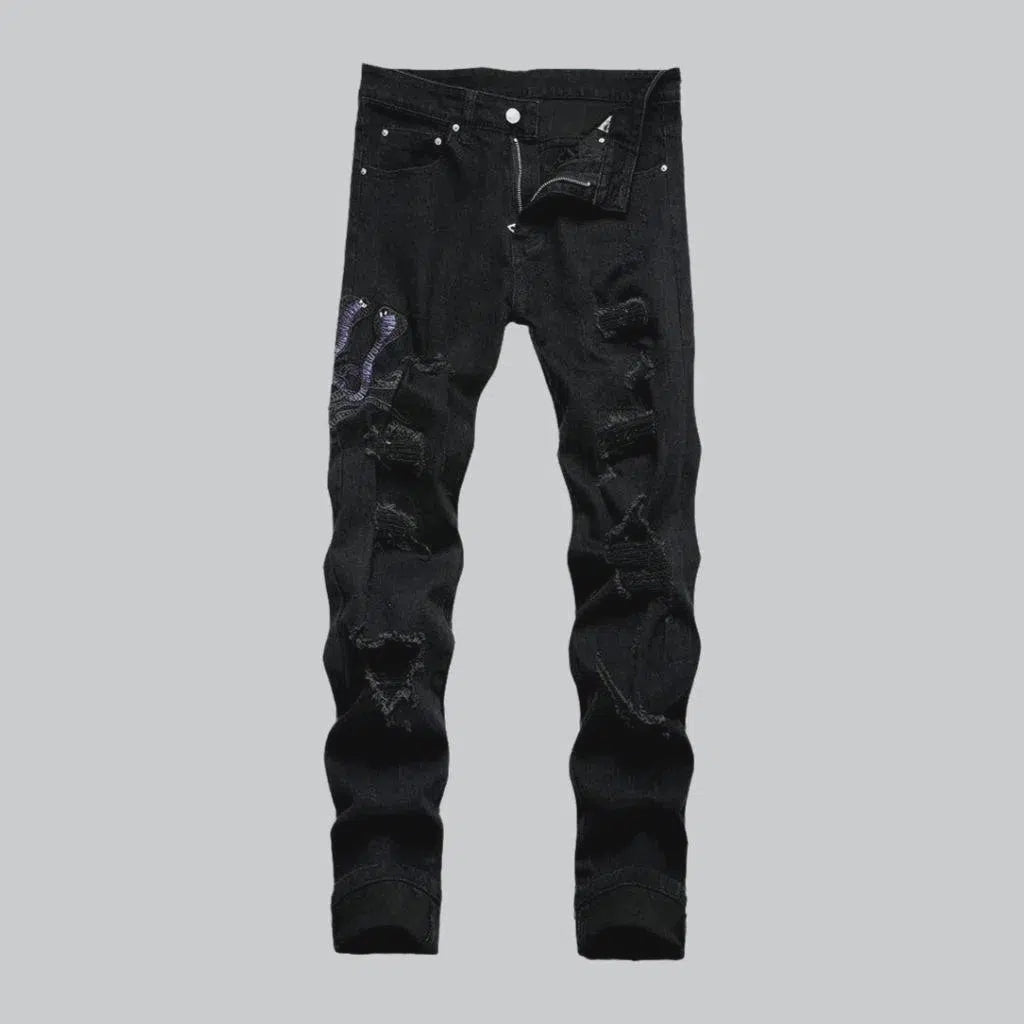 Embroidered men's mid-waist jeans | Jeans4you.shop