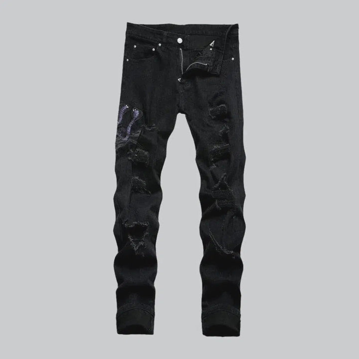 Embroidered men's mid-waist jeans | Jeans4you.shop