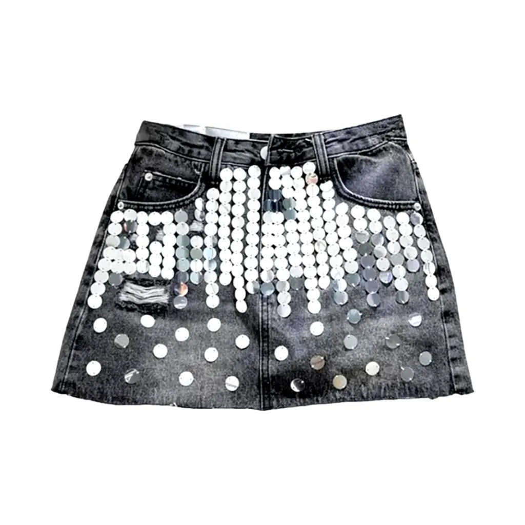 Raw-hem shiny women's denim skort