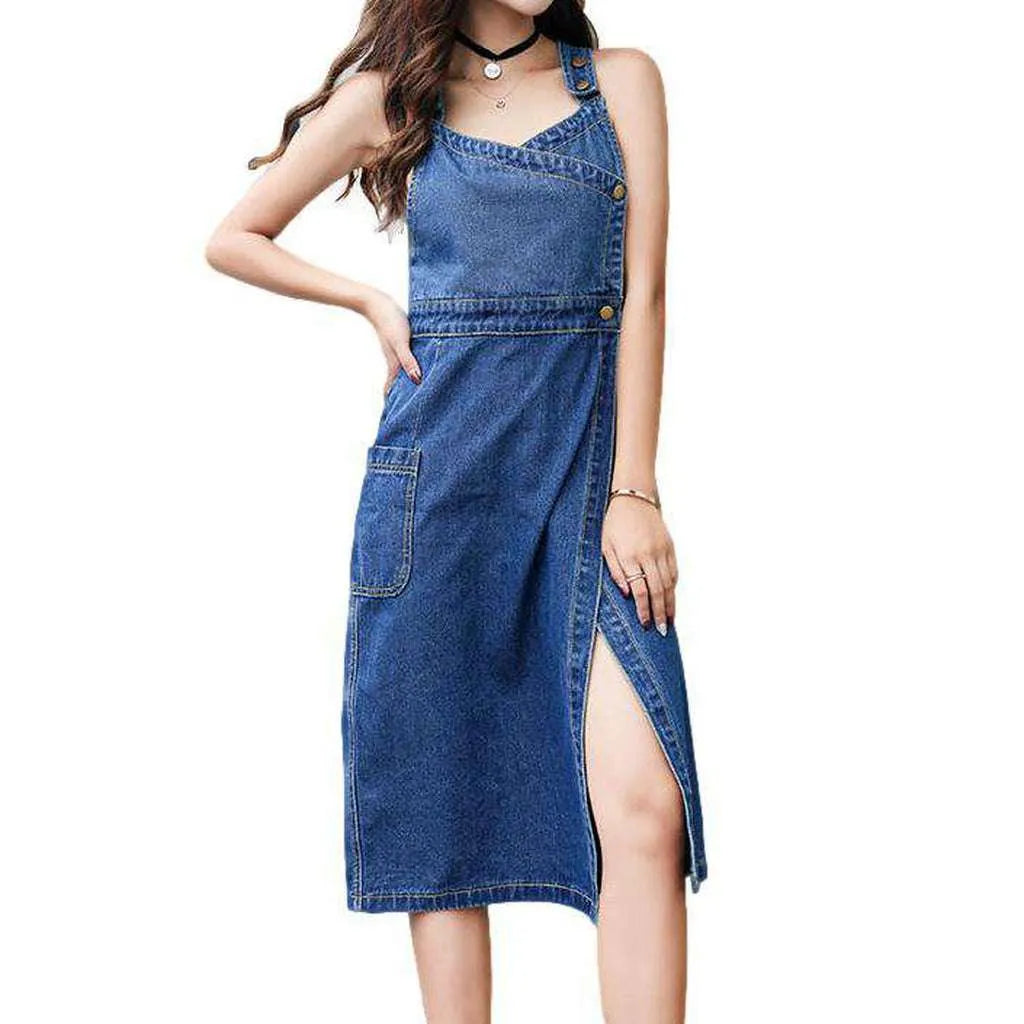 Retro 90s Denim Tank Dress - Blue