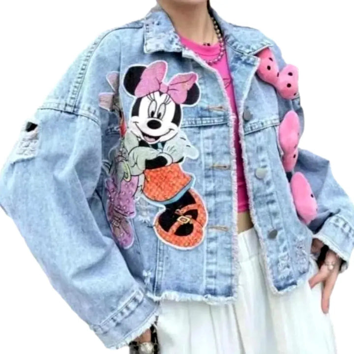 Ribbon-embellished jean jacket for women