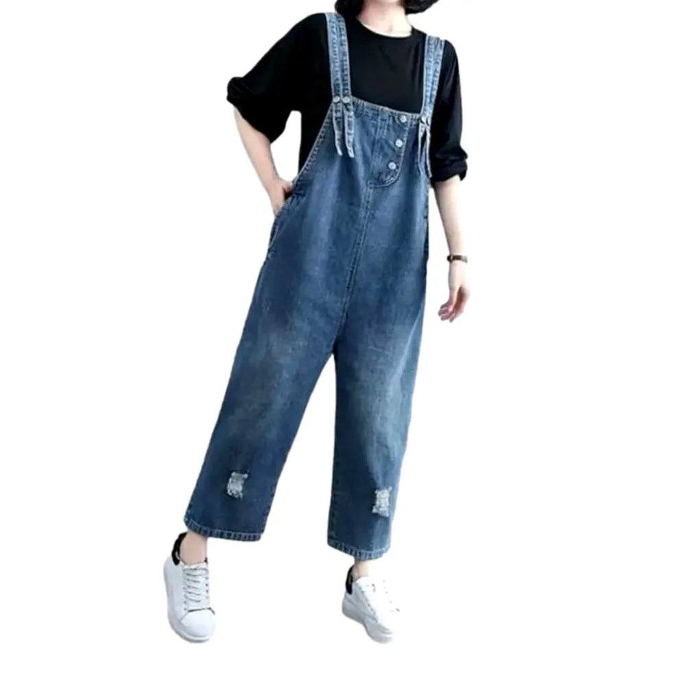 Ripped Light-wash Jean Overall for Ladies - Light Blue