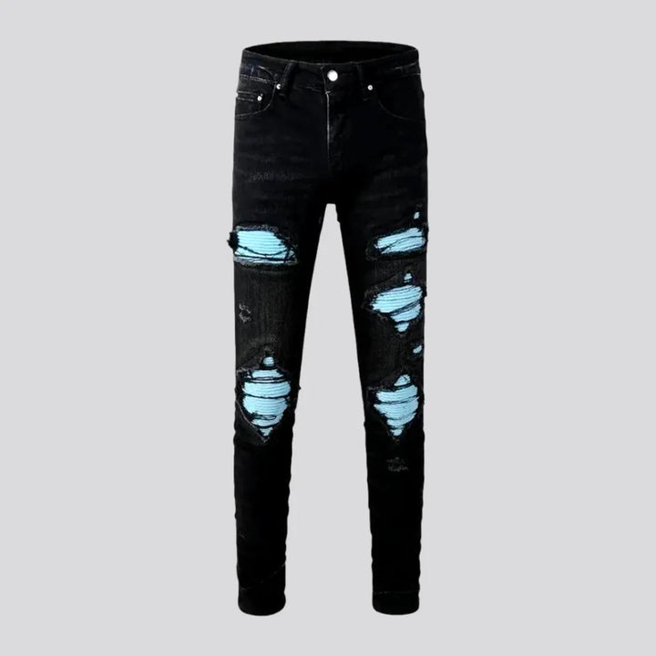 Skinny Distressed Patchwork Motorcycle Men's Jeans | Jeans4you.shop