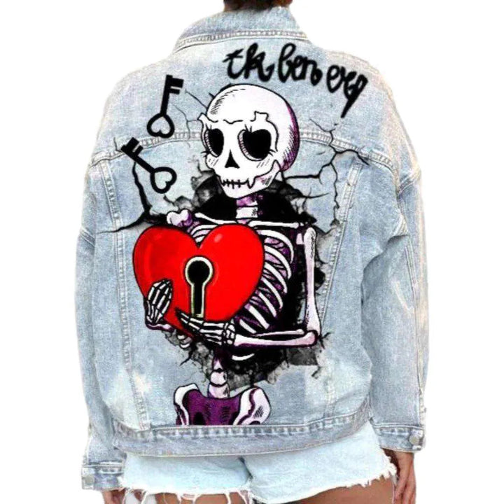 Skull print women's jean jacket