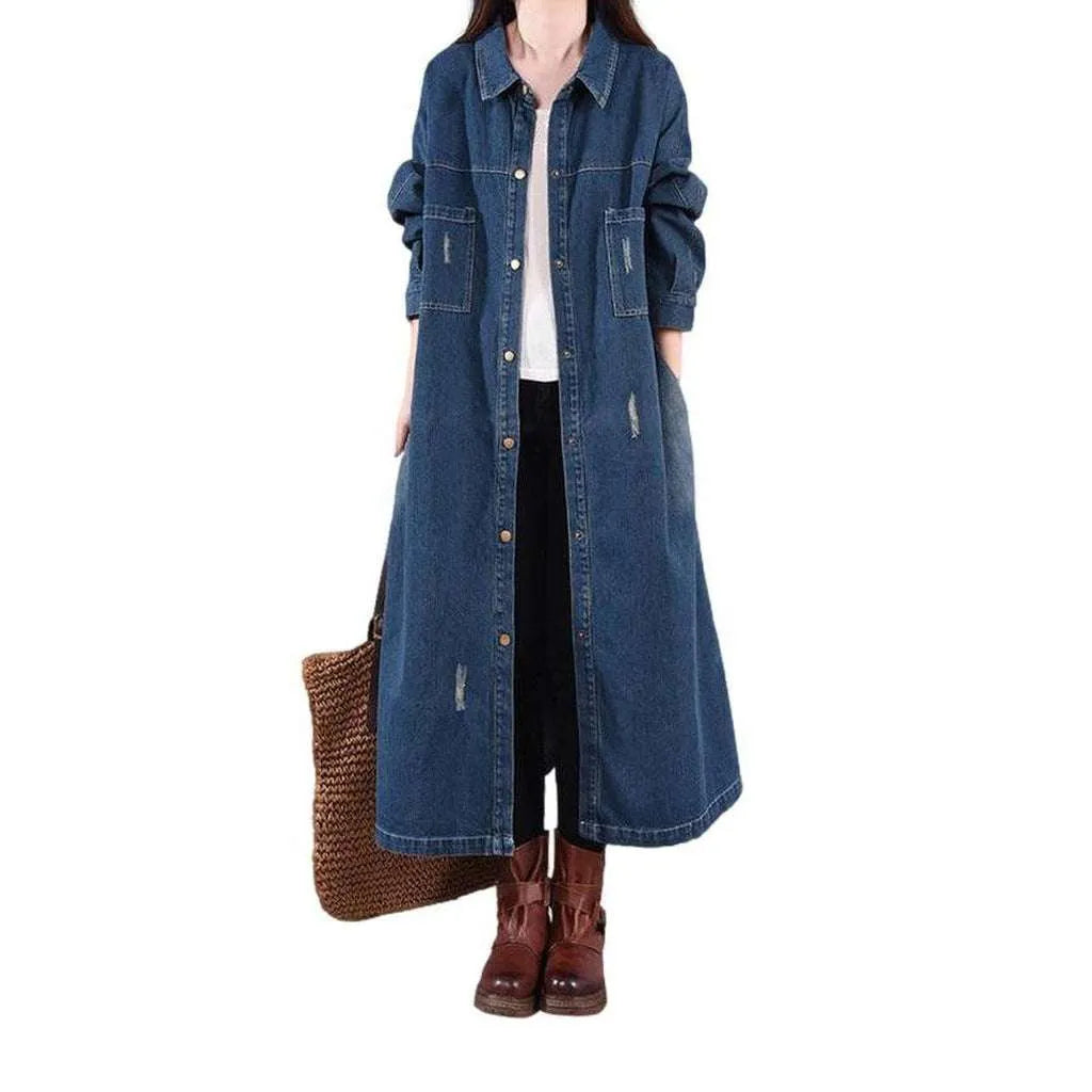 Slightly torn women's denim coat