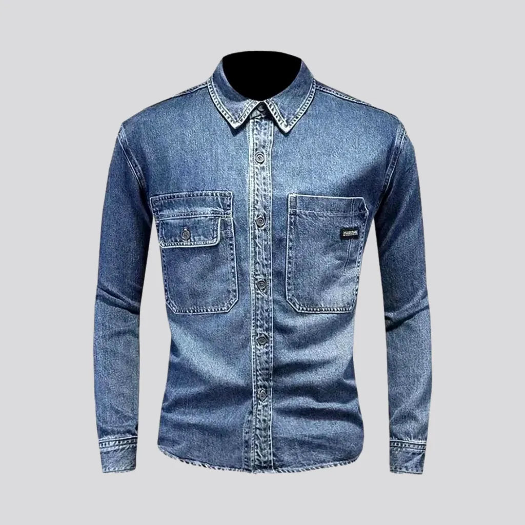 Slim Fit Medium Length Men's Denim Shirt | Jeans4you.shop