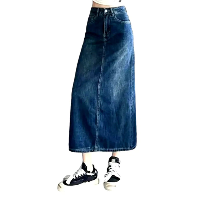 Stonewashed long jean skirt for women