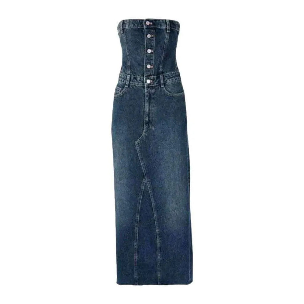 Strapless Fashion Denim Dress - Blue