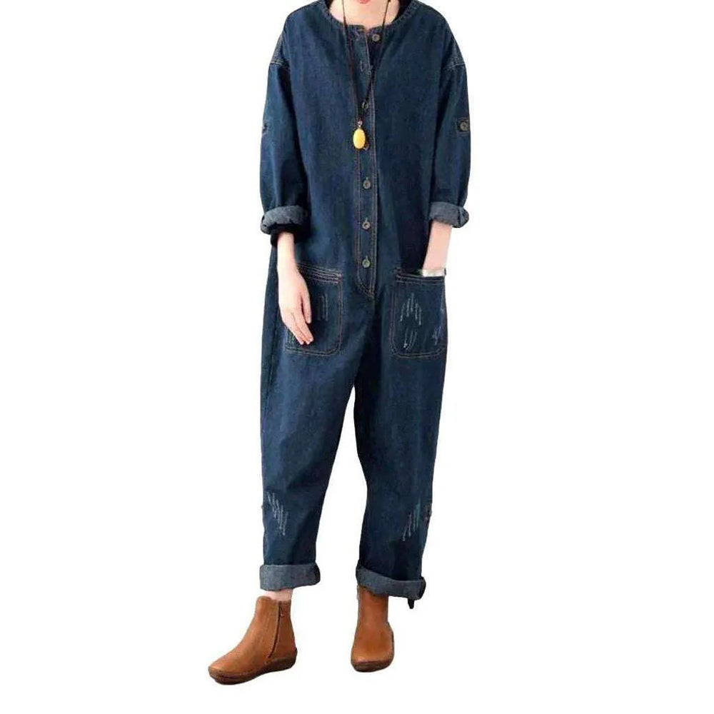 Street Jean Jumpsuit for Ladies - Dark Blue