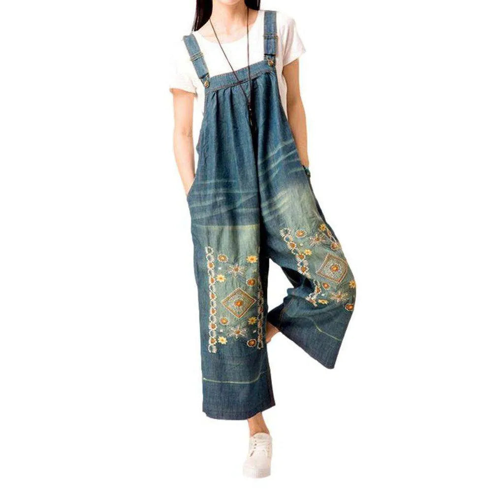 Street Women's Denim Embroidered Overall - Blue