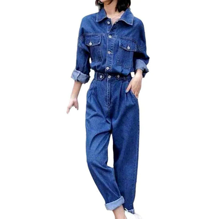 Stretchable Women's Denim Jumpsuit - Blue