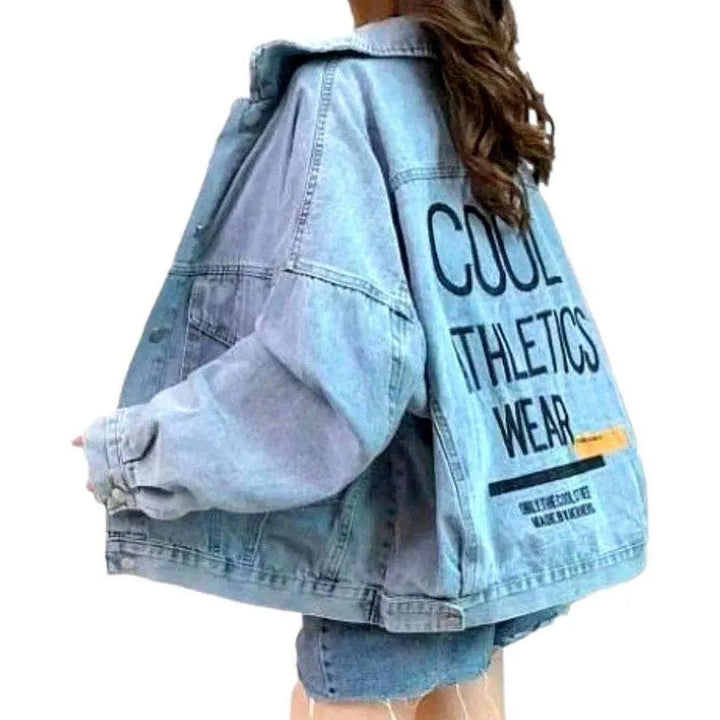 Stylish back print denim jacket