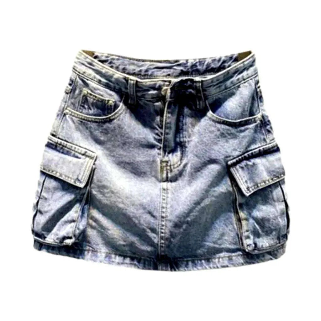 Stylish cargo mini denim skort